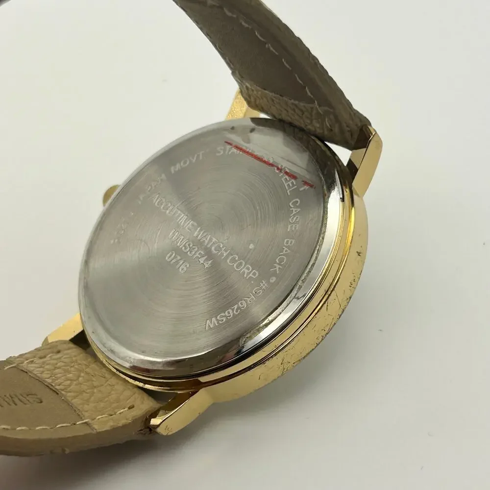 Dream Catcher Dial Gold Cream Leather Women’s Watch Working New Battery